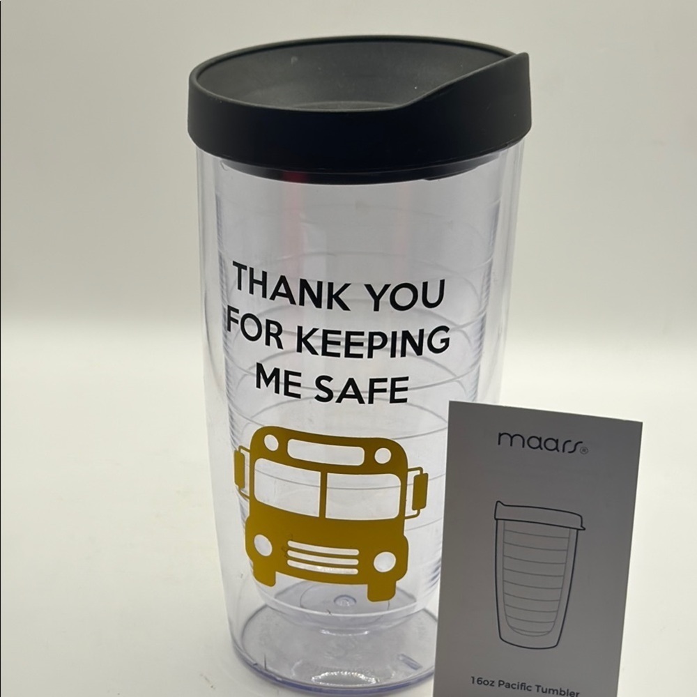 Maars Clear  bus driver appreciation Tumbler with Black Lid and Gold Print